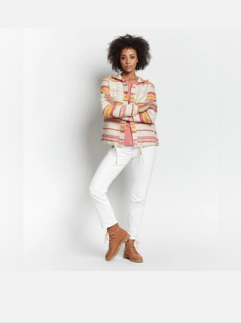 Pendleton Striped Hooded Utility Jacket in Cream, Rust & Mustard